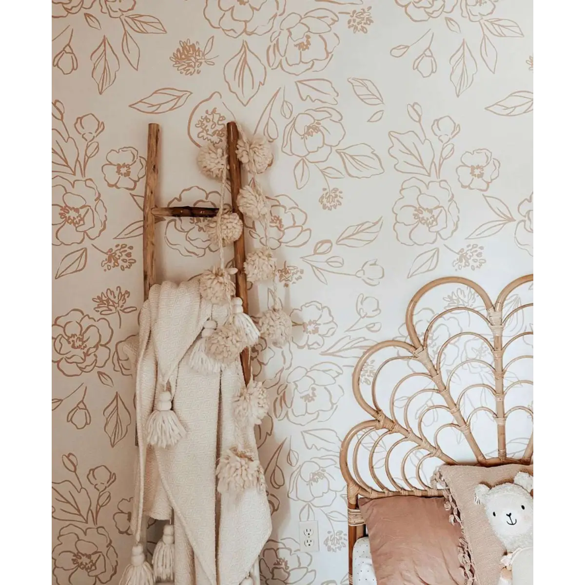 Tori Wallpaper - Beige Floral Line Drawing - by Hailey Creative - Loomwell Home Goods