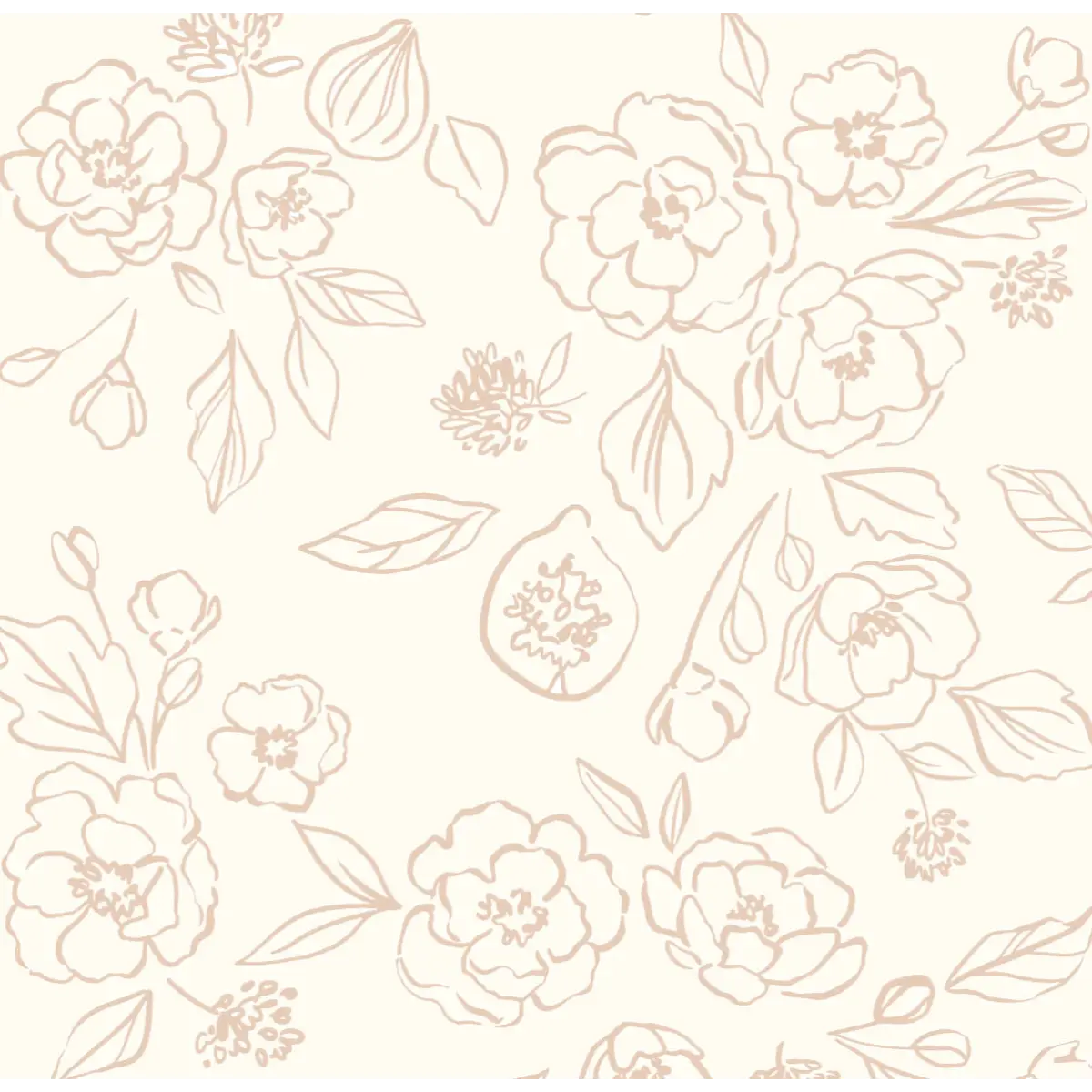 Tori Wallpaper - Beige Floral Line Drawing - by Hailey Creative - Sample 1 foot by 1 foot - Loomwell Home Goods
