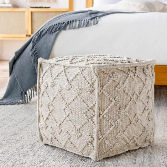 Toronto Hand Woven Wool Pouf - 18’’ Cube - Boutique Rugs