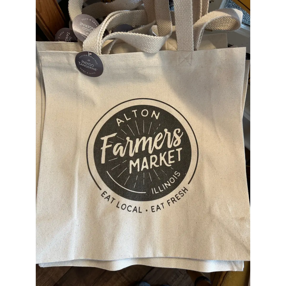 Tote Bag - Farmers Market Eat Local - Alton Illinois - Indigo Tangerine
