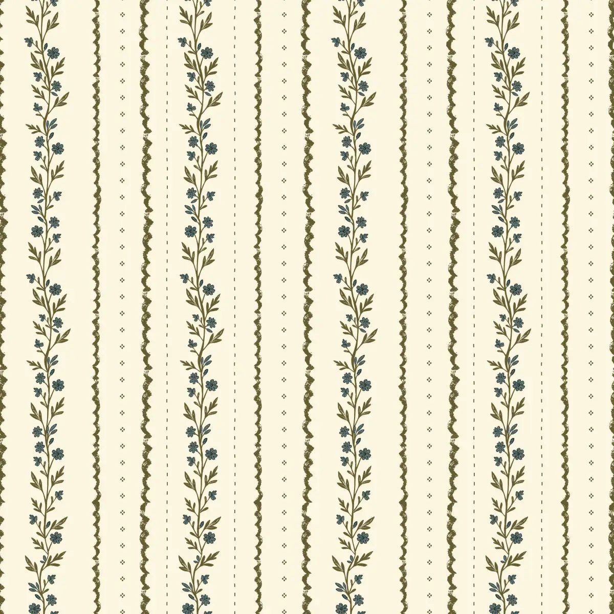 Tova Wallpaper - Cottage Stripe - Hand Drawn by The Feral Flower - Sample 1 foot by 1 foot / Teal and Olive - Loomwell