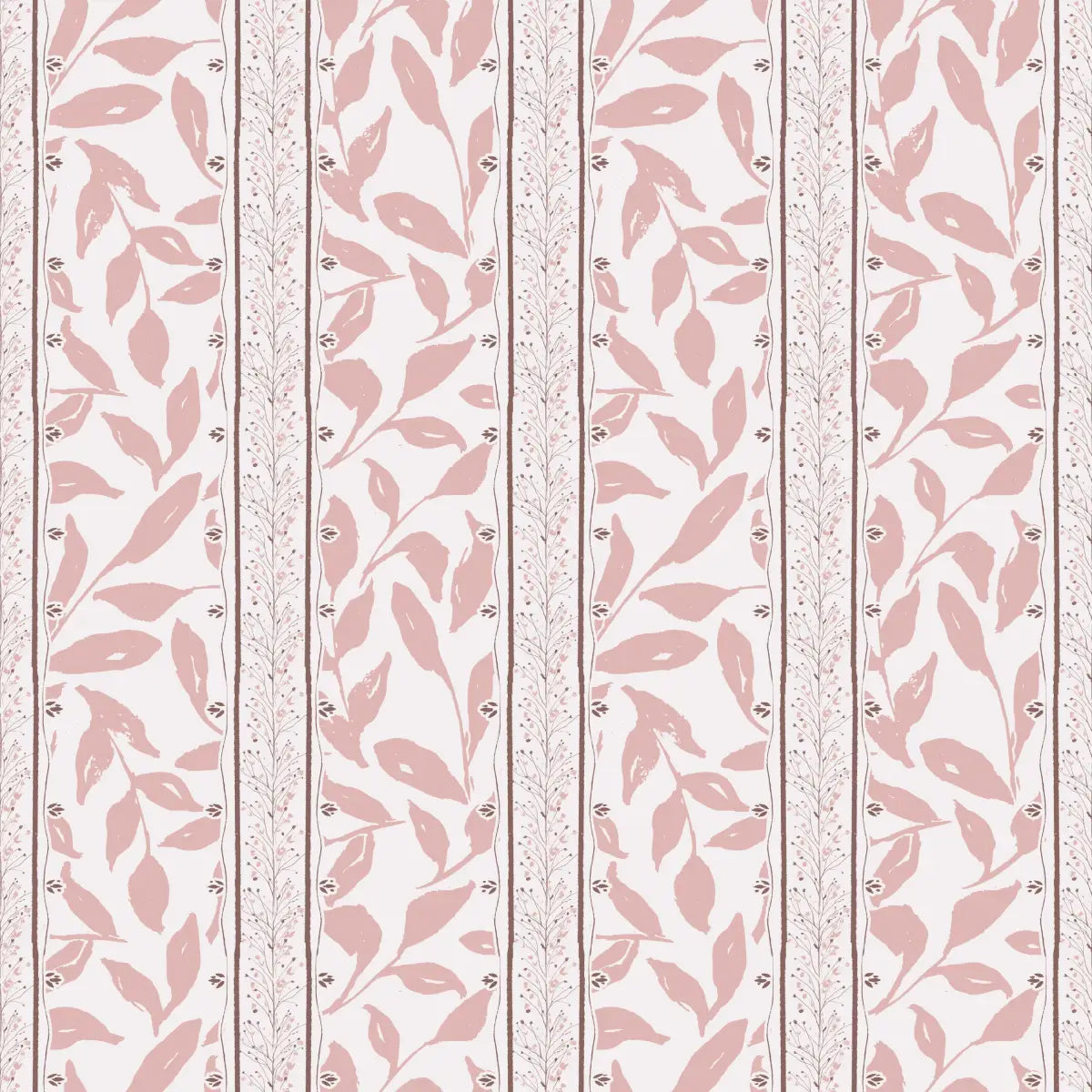 Townes Wallpaper - Leafy Stripes - by Rusky Rose by Amy - Sample 1 foot by 1 foot / Blush and Brown - Loomwell Home