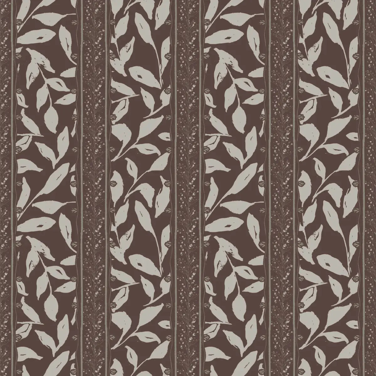Townes Wallpaper - Leafy Stripes - by Rusky Rose by Amy - Sample 1 foot by 1 foot / Brown - Loomwell Home Goods