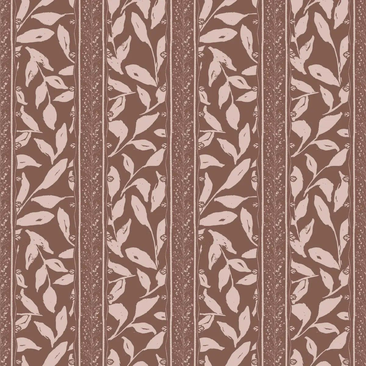 Townes Wallpaper - Leafy Stripes - by Rusky Rose by Amy - Sample 1 foot by 1 foot / Mocha - Loomwell Home Goods