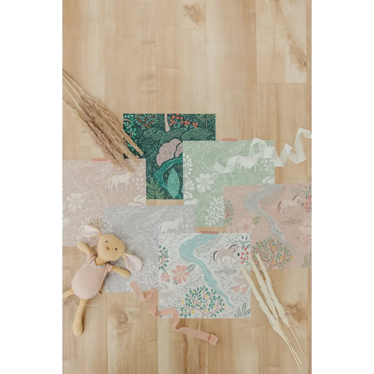 Townsley Wallpaper - Pastel Forest with Horses - by Aynsley Ovard x Bloomery Decor - Loomwell Home Goods