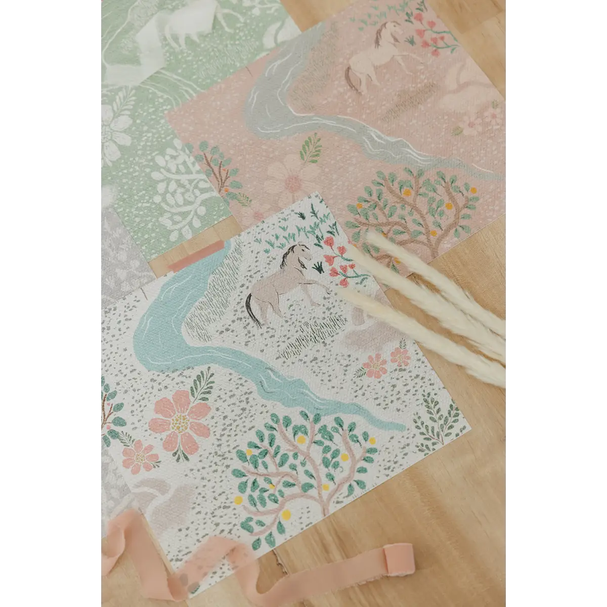 Townsley Wallpaper - Pastel Forest with Horses - by Aynsley Ovard x Bloomery Decor - Loomwell Home Goods