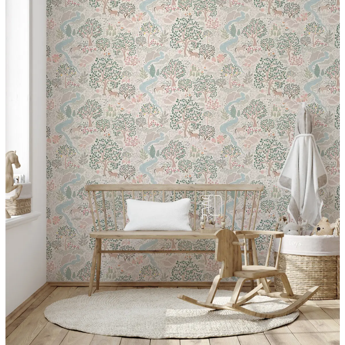 Townsley Wallpaper - Pastel Forest with Horses - by Aynsley Ovard x Bloomery Decor - Loomwell Home Goods