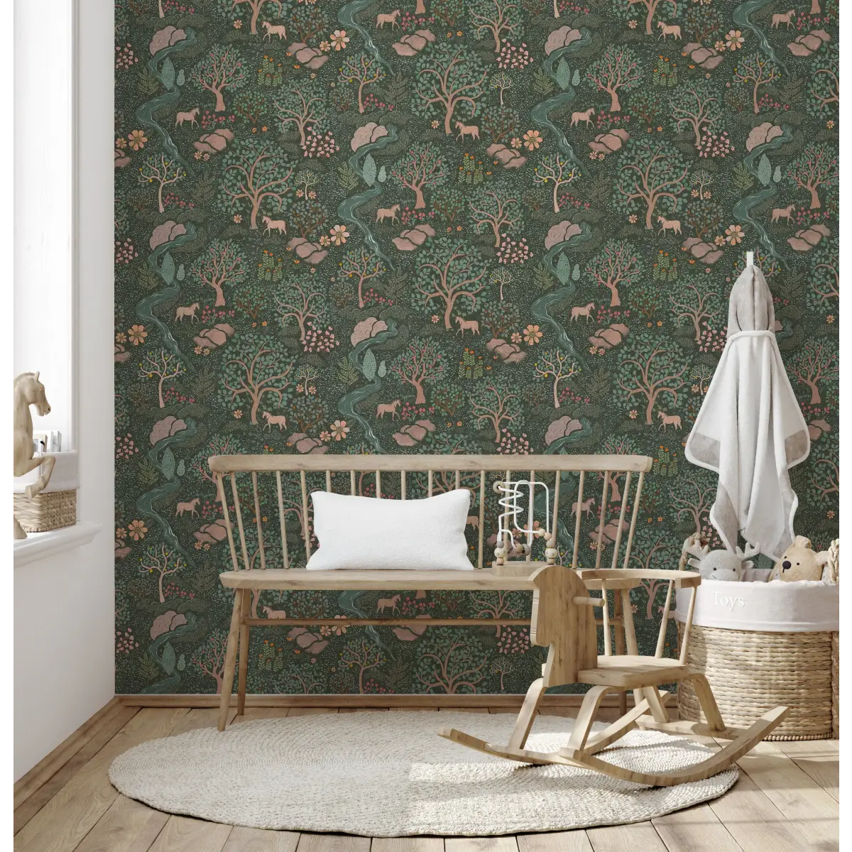 Townsley Wallpaper - Pastel Forest with Horses - by Aynsley Ovard x Bloomery Decor - Loomwell Home Goods