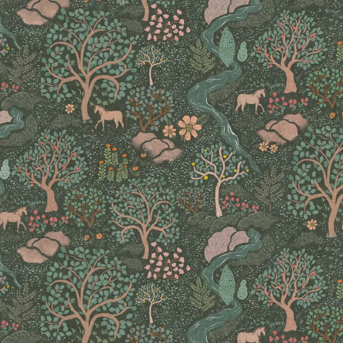 Townsley Wallpaper - Pastel Forest with Horses - by Aynsley Ovard x Bloomery Decor - Sample 1 foot by 1 foot / Dark