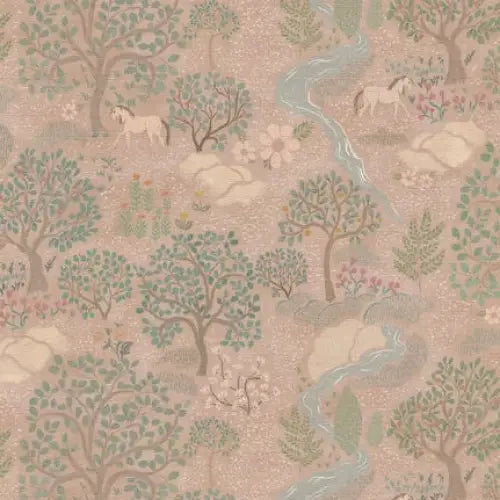Townsley Wallpaper - Pastel Forest with Horses - by Aynsley Ovard x Bloomery Decor - Sample 1 foot by 1 foot / Dusty