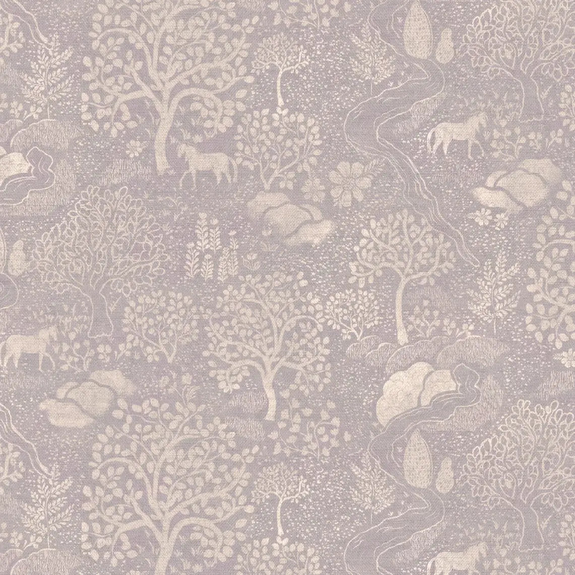 Townsley Wallpaper - Pastel Forest with Horses - by Aynsley Ovard x Bloomery Decor - Sample 1 foot by 1 foot / Lilac