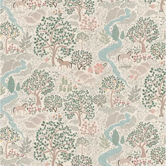 Townsley Wallpaper - Pastel Forest with Horses - by Aynsley Ovard x Bloomery Decor - Sample 1 foot by 1 foot / Pink