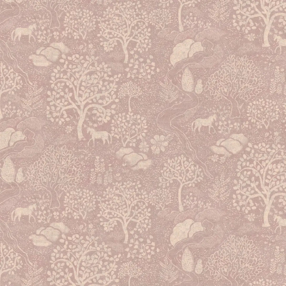 Townsley Wallpaper - Pastel Forest with Horses - by Aynsley Ovard x Bloomery Decor - Sample 1 foot by 1 foot / Pink