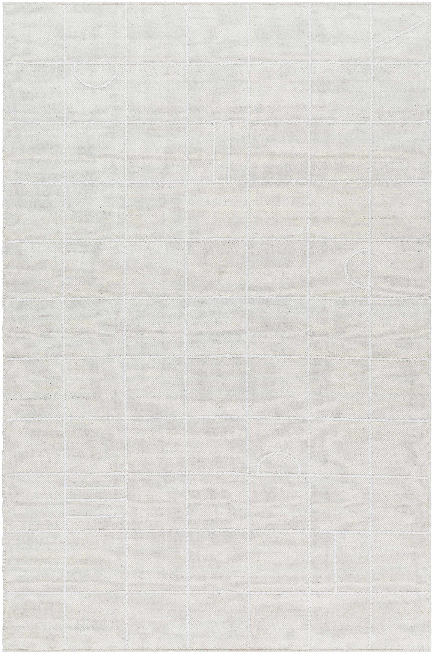 Off White Checkered Wool Area Rug - 5’ x 7’6’’ Rectangle - Boutique Rugs