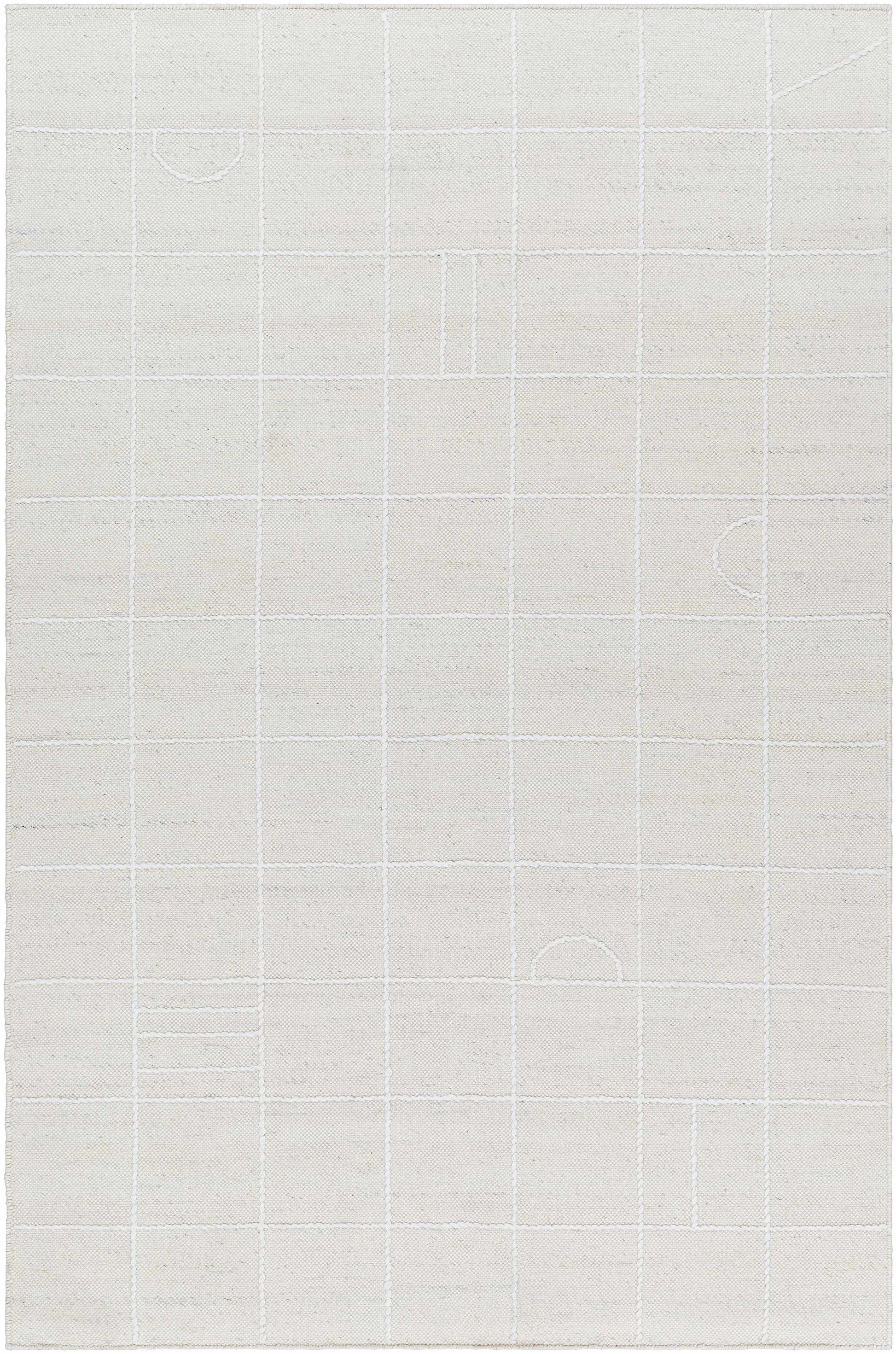 Off White Checkered Wool Area Rug - 5’ x 7’6’’ Rectangle - Boutique Rugs