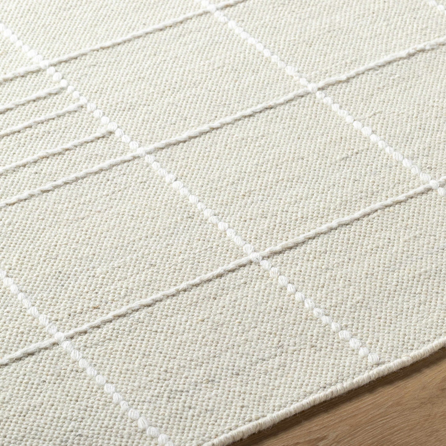 Off White Checkered Wool Area Rug - Boutique Rugs