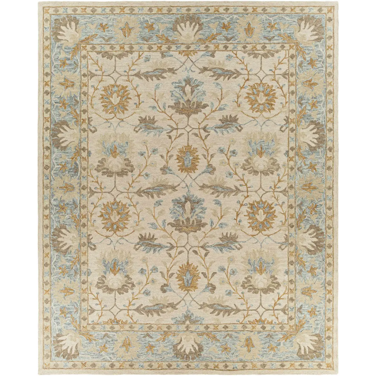 Traditional Beige Blue Area Rug - 8’ x 10’ Rectangle - Boutique Rugs