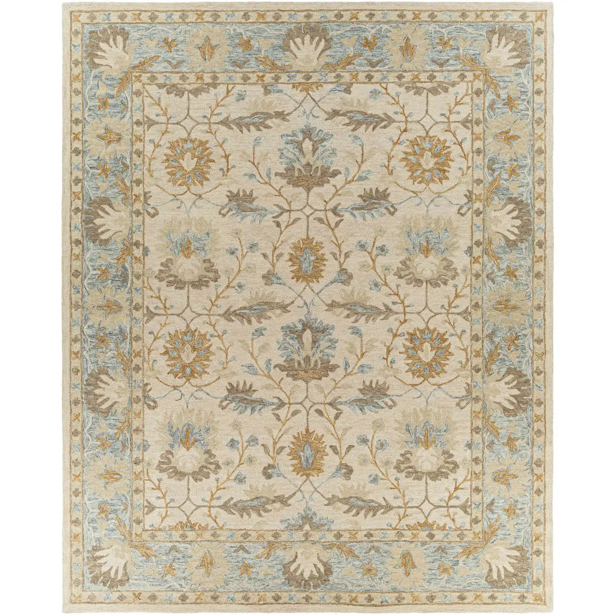 Traditional Beige Blue Area Rug - 8’ x 10’ Rectangle - Boutique Rugs