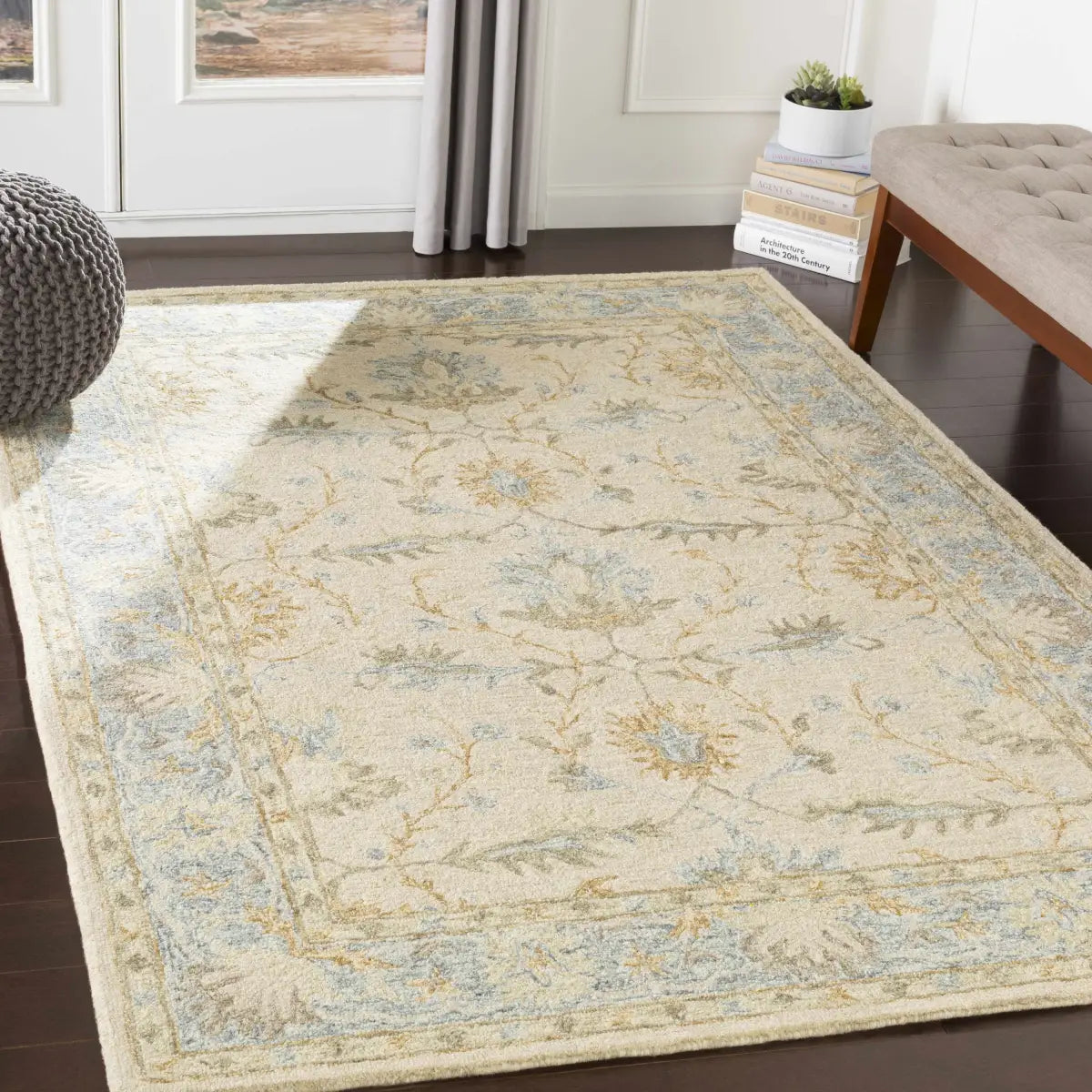 Traditional Beige Blue Area Rug - Boutique Rugs