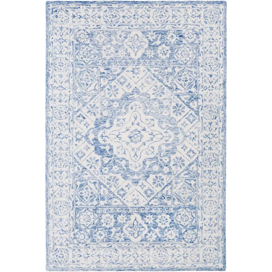 Traditional Light Blue Wool Area Rug - 5’ x 7’6’’ Rectangle - Boutique Rugs