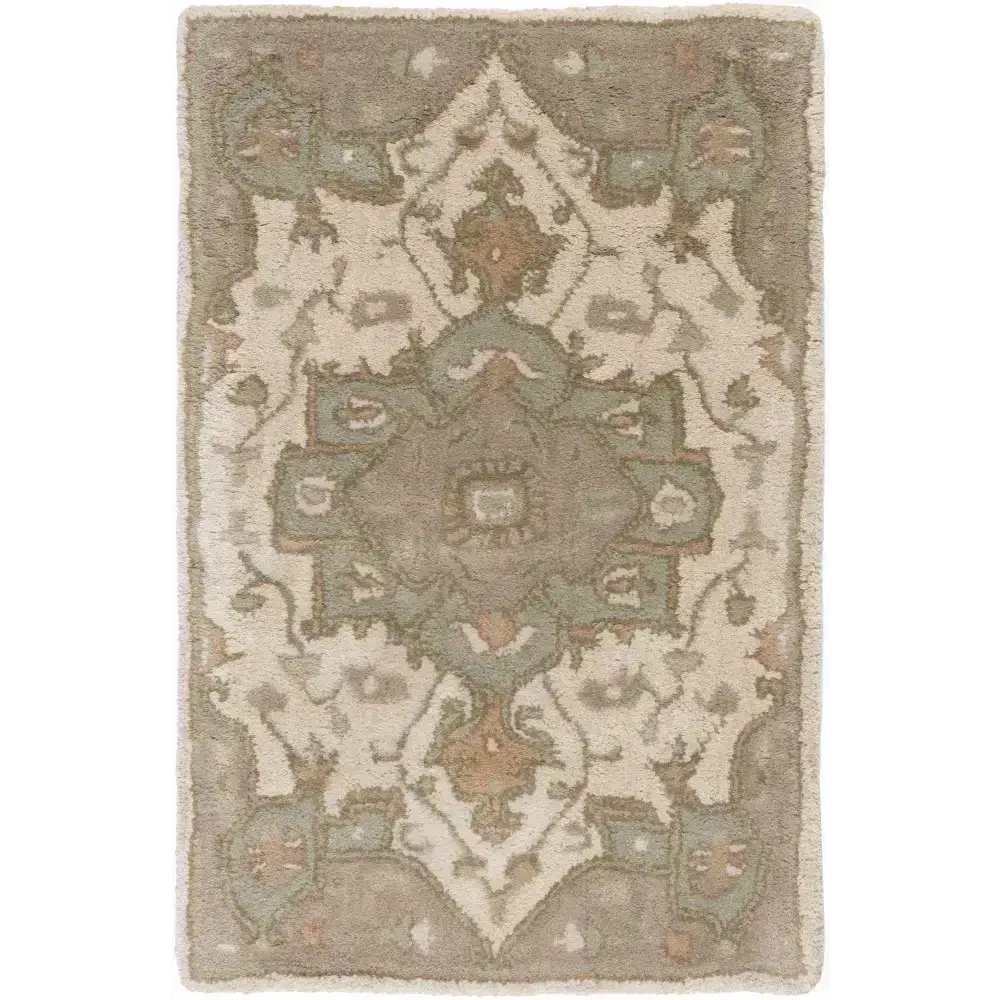Traditional Medallion Tan Wool Area Rug - 2’ x 3’ Rectangle - Boutique Rugs