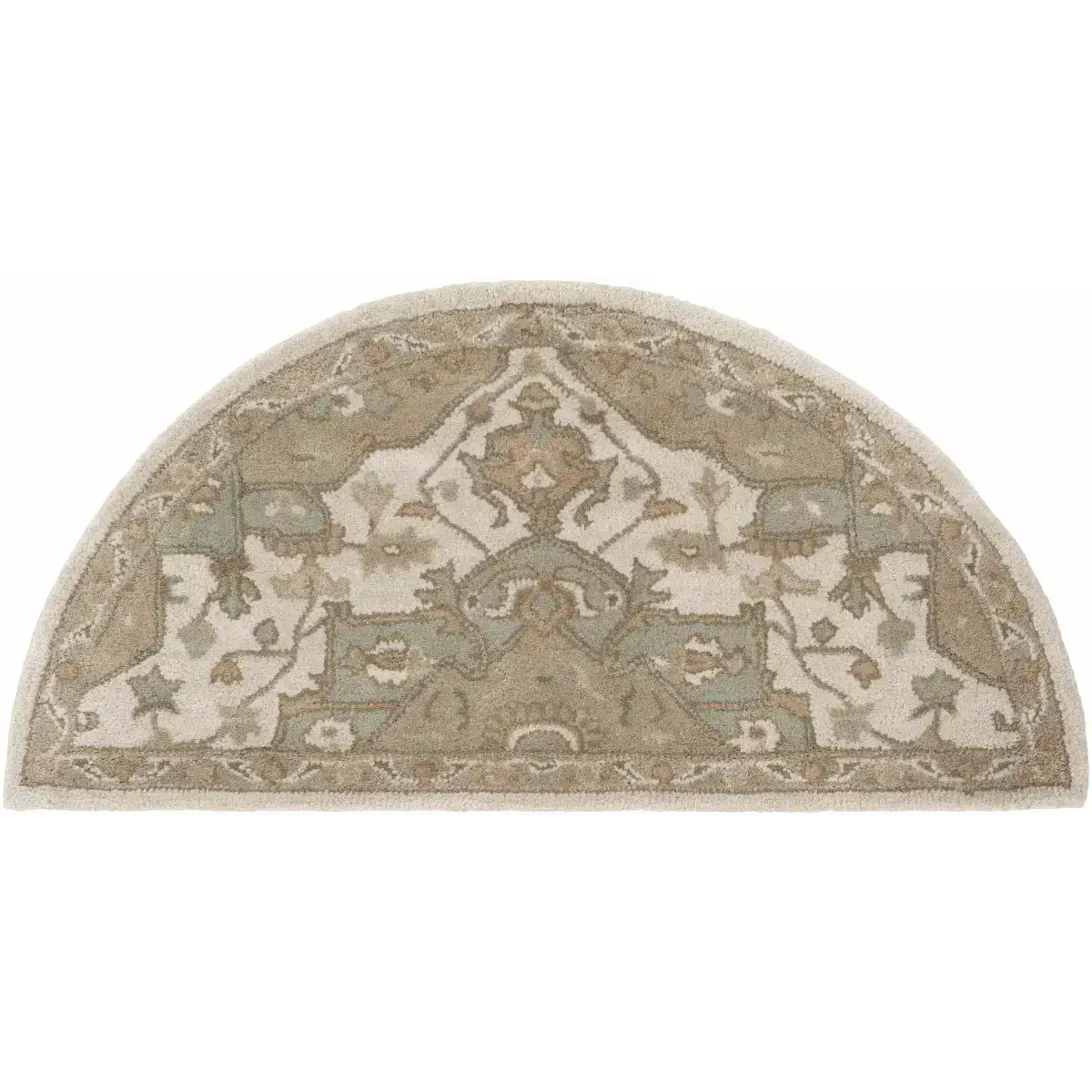 Traditional Medallion Tan Wool Area Rug - 2’ x 4’ Half-Circle - Boutique Rugs
