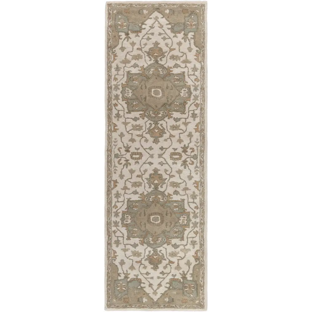 Traditional Medallion Tan Wool Area Rug - 2’6’’ x 8’ Runner - Boutique Rugs