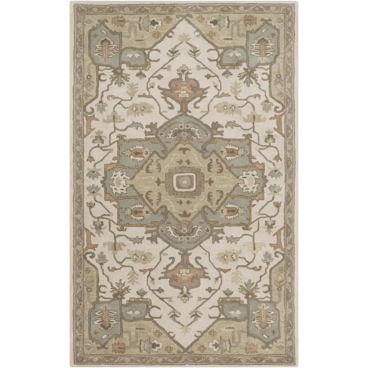 Traditional Medallion Tan Wool Area Rug - * 5’ x 8’ Rectangle - Boutique Rugs