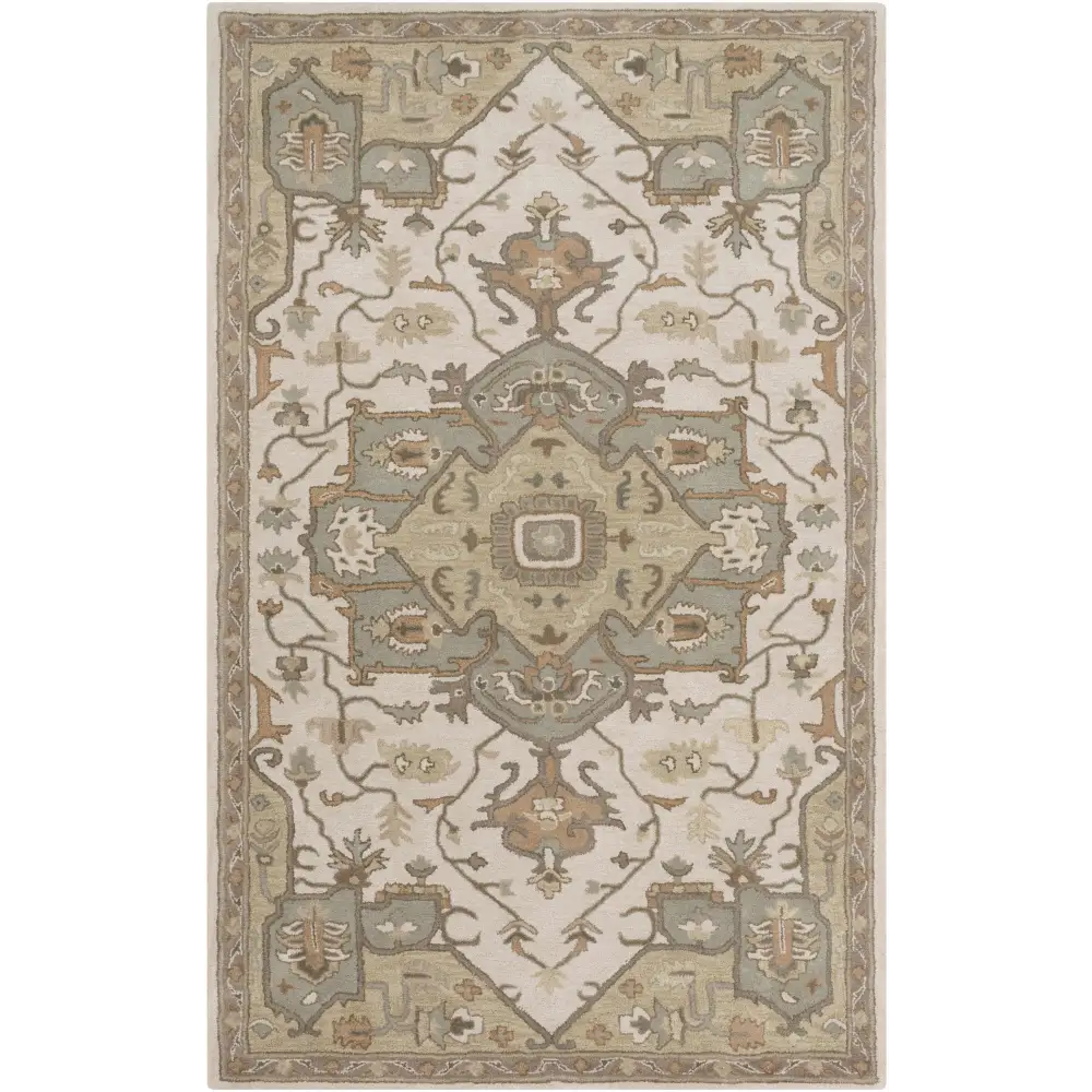 Traditional Medallion Tan Wool Area Rug - * 5’ x 8’ Rectangle - Boutique Rugs