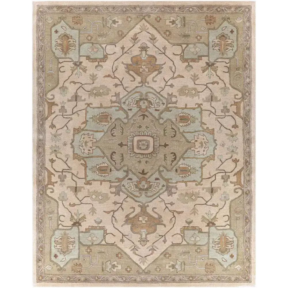 Traditional Medallion Tan Wool Area Rug - 7’6’’ x 9’6’’ Rectangle - Boutique Rugs