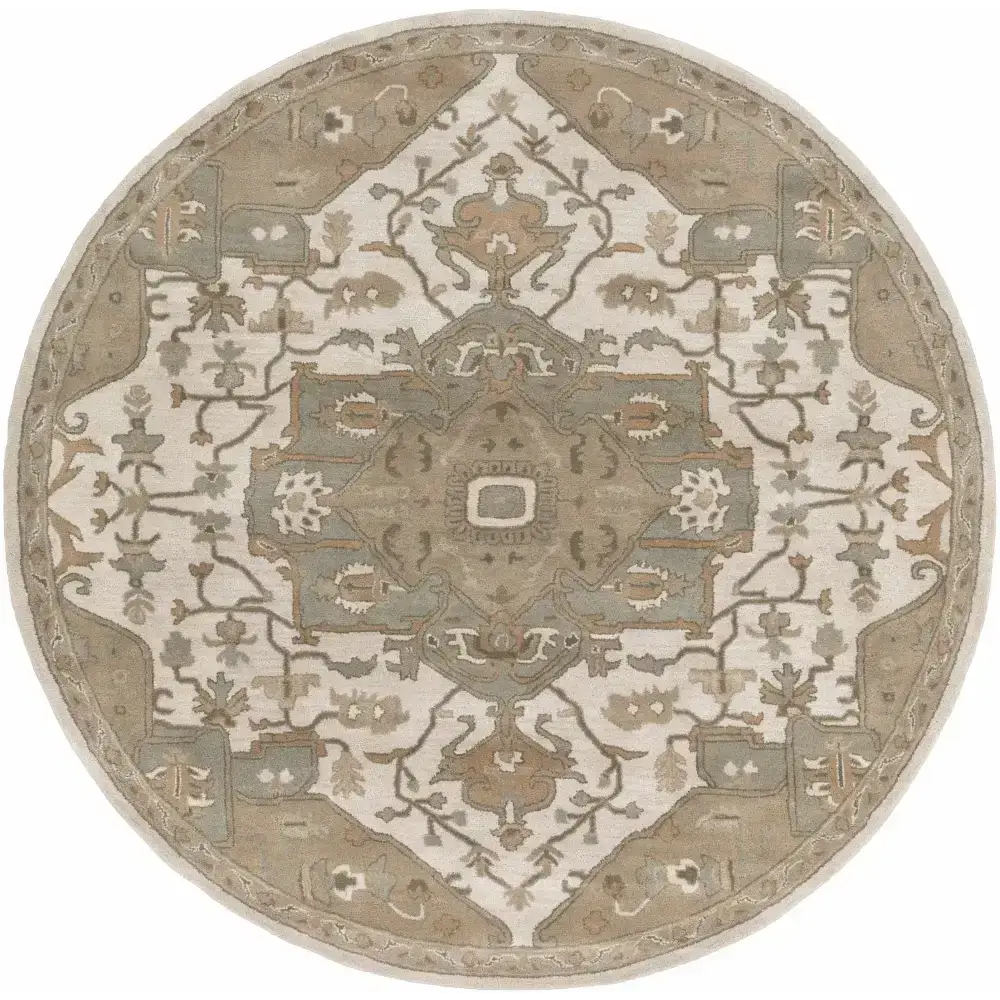 Traditional Medallion Tan Wool Area Rug - 8’ Round - Boutique Rugs
