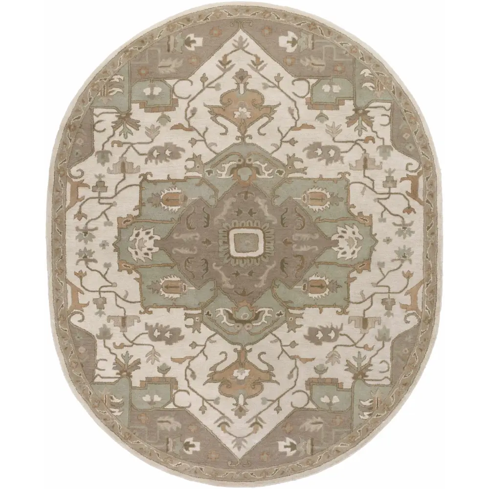 Traditional Medallion Tan Wool Area Rug - 8’ x 10’ Oval - Boutique Rugs