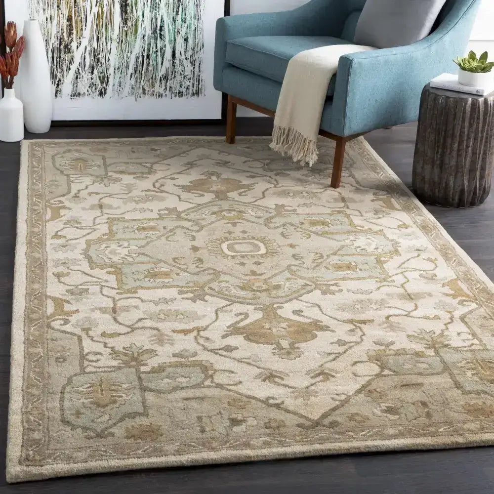 Traditional Medallion Tan Wool Area Rug - Boutique Rugs