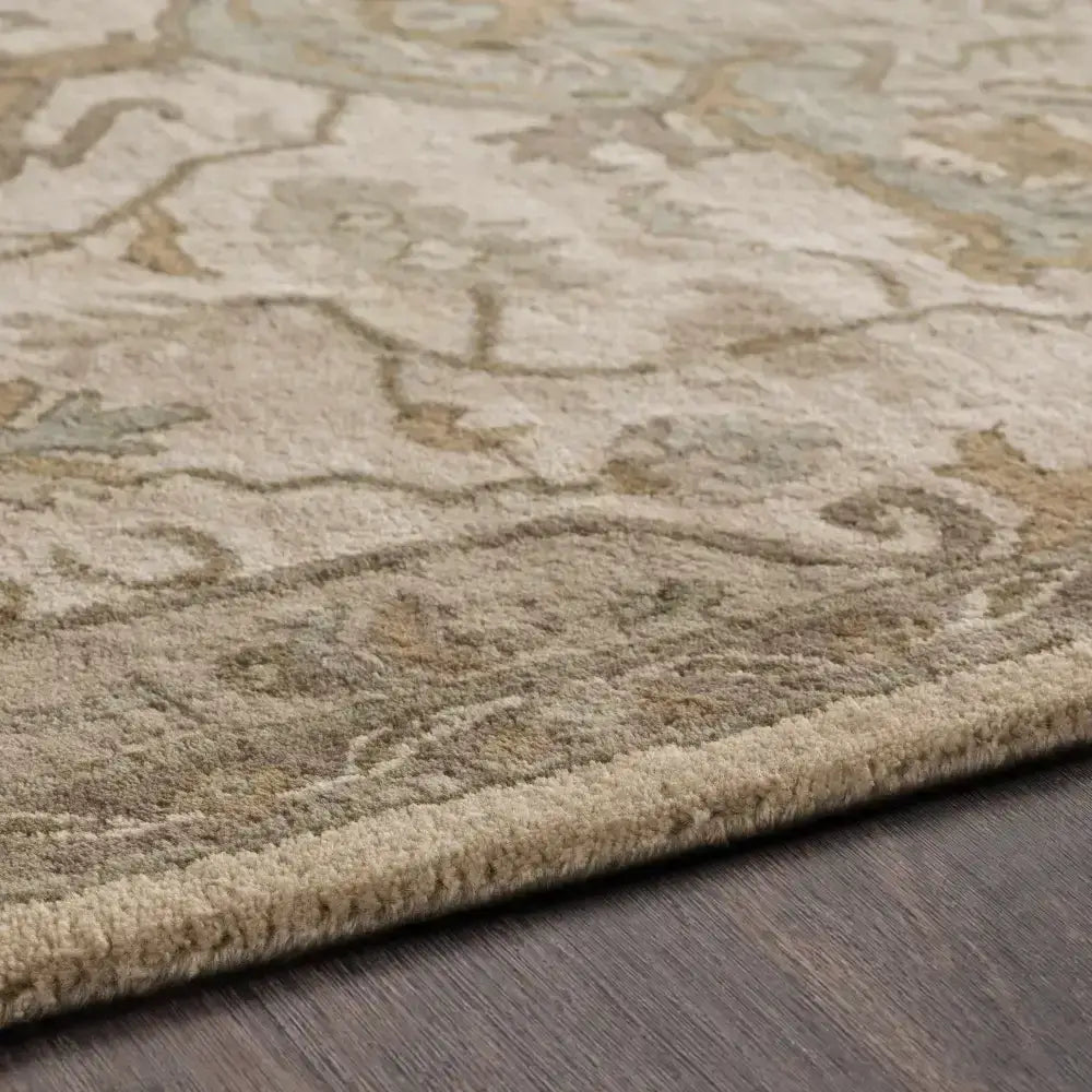 Traditional Medallion Tan Wool Area Rug - Boutique Rugs
