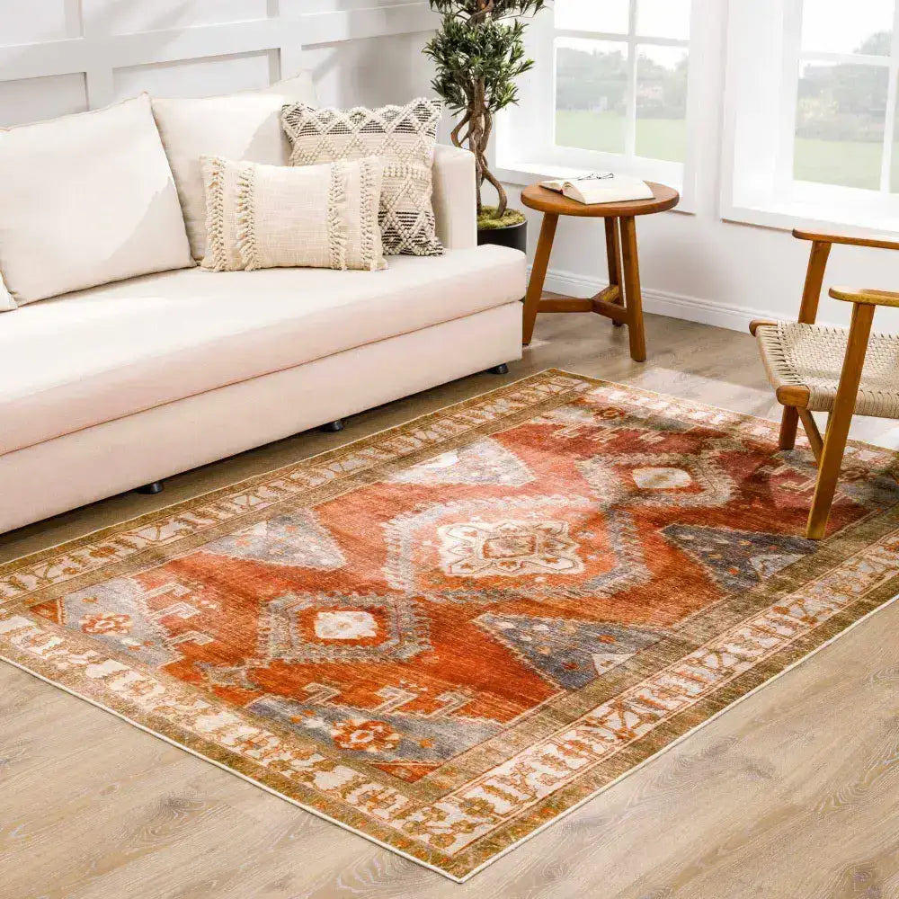 Traditional Orange Washable Area Rug - Boutique Rugs