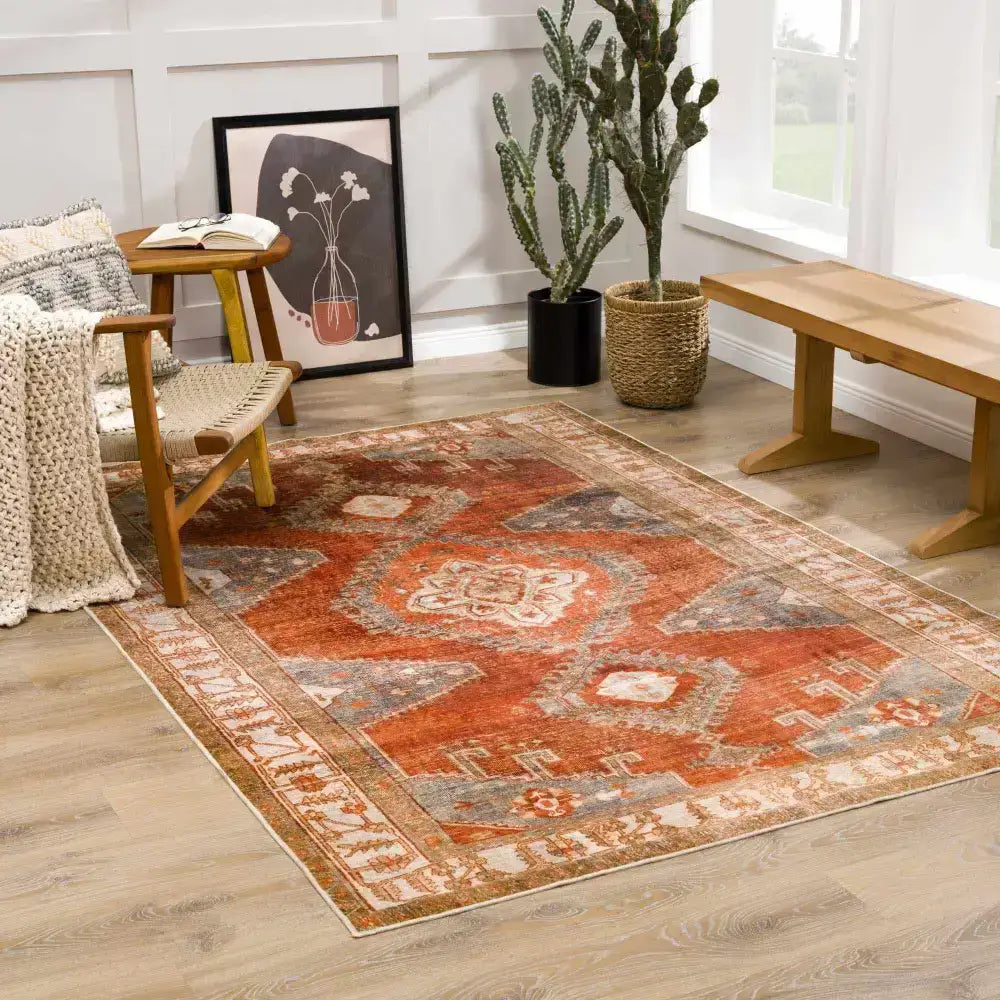 Traditional Orange Washable Area Rug - Boutique Rugs