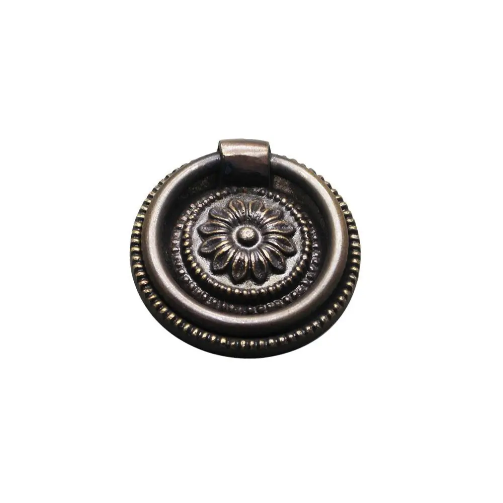 Traditional Rosette Ring Cabinet Dresser Pull Antique Brass - Ave Home