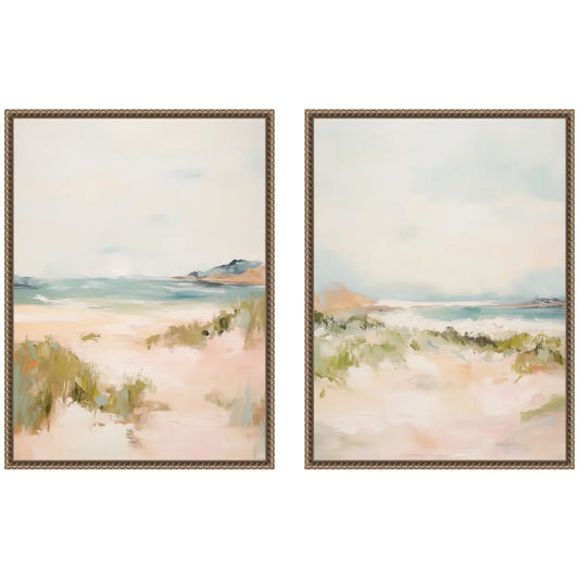 Canvas Art Print Set of 2 - Tranquil Landscape - Sylvie Beaded Dark Gold - kateandlaurel