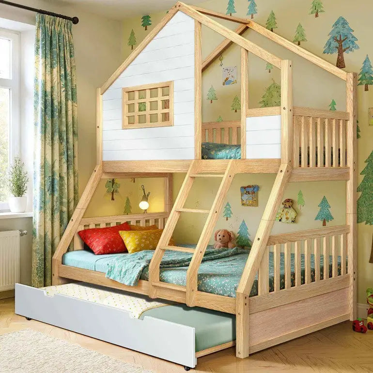 Treehouse Kid Bunk Bed - Fun Child’s Room - White - Megsu