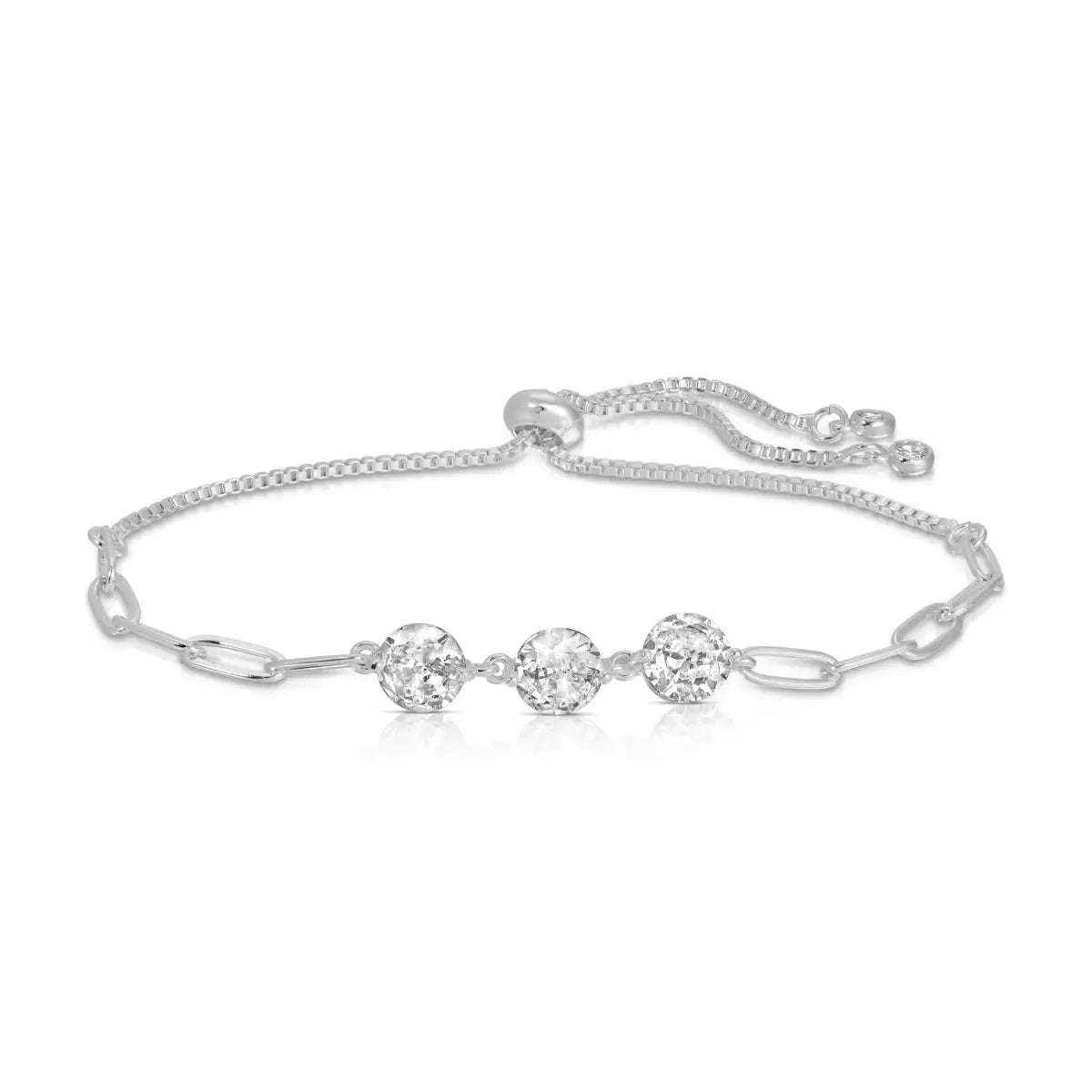 Pulley Bracelet - Silver Triple CZ Paperclip Chain - Splendid Iris