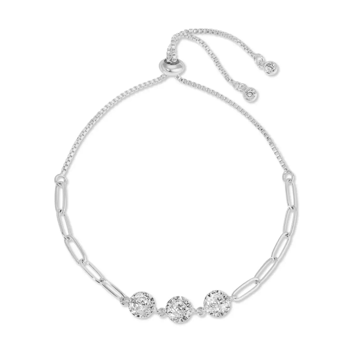 Pulley Bracelet - Silver Triple CZ Paperclip Chain - Splendid Iris