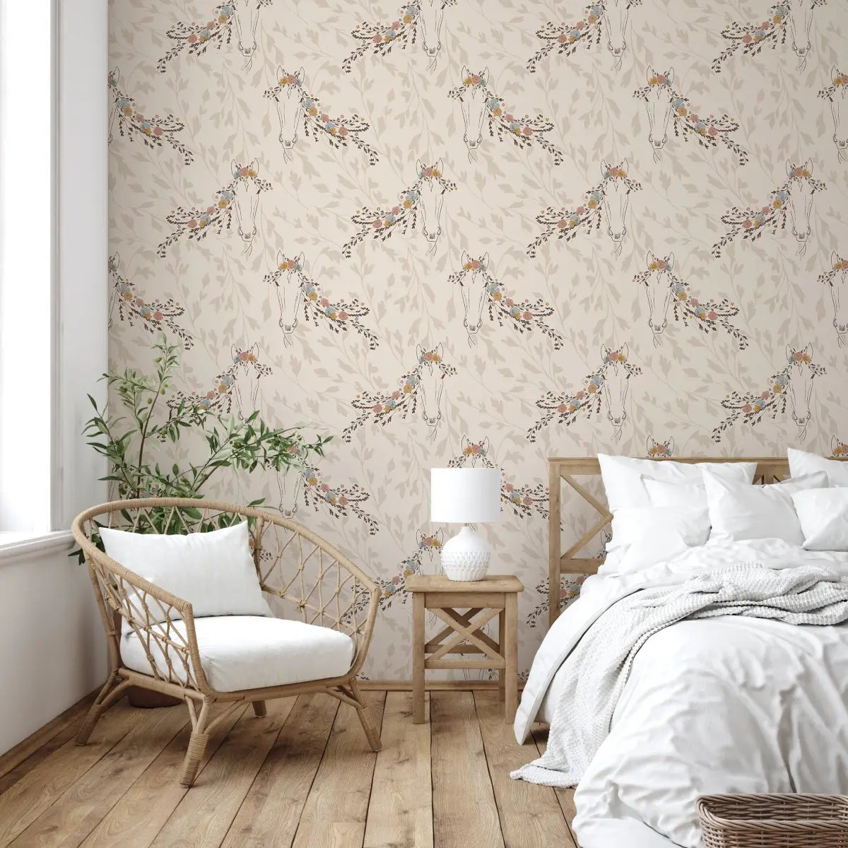 Trixie Wallpaper - Horses and Flowers - by Hearten Design - Loomwell Home Goods