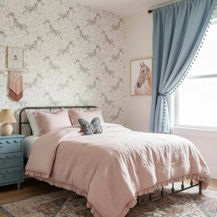 Trixie Wallpaper - Horses and Flowers - by Hearten Design - Loomwell Home Goods