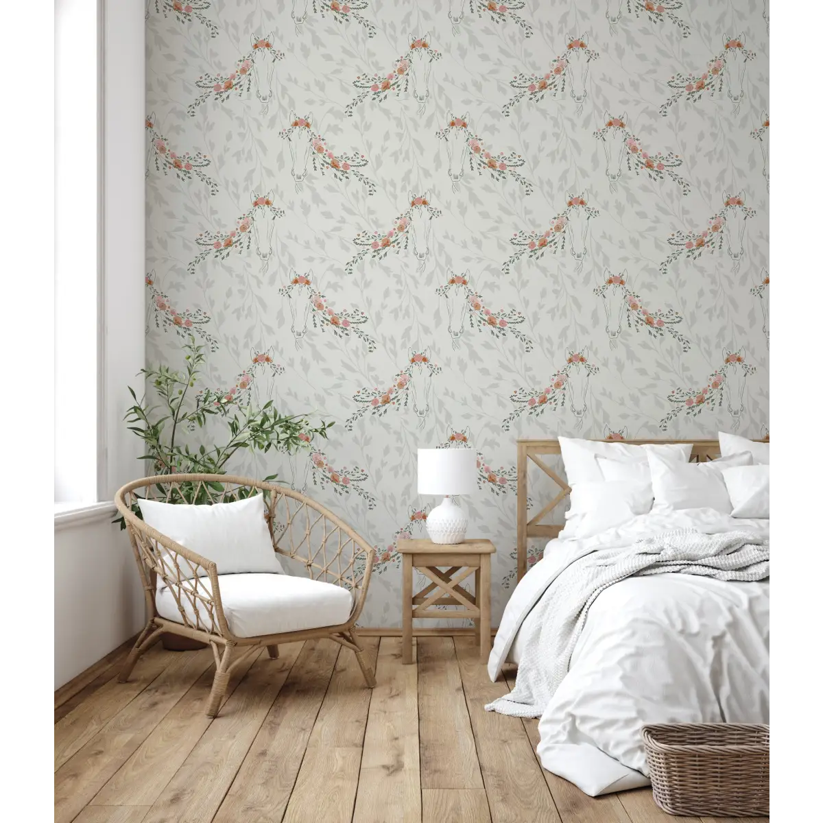 Trixie Wallpaper - Horses and Flowers - by Hearten Design - Loomwell Home Goods