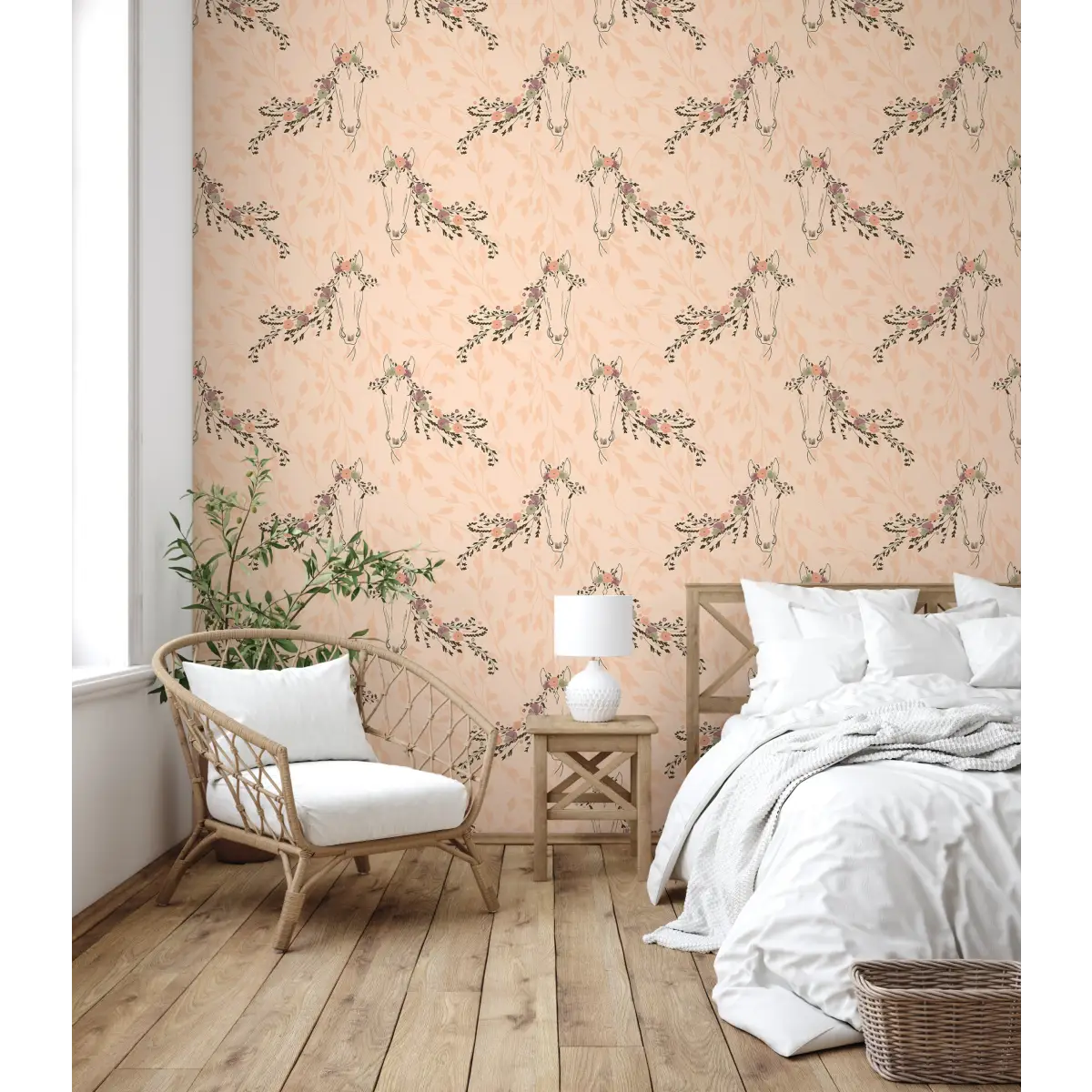 Trixie Wallpaper - Horses and Flowers - by Hearten Design - Loomwell Home Goods