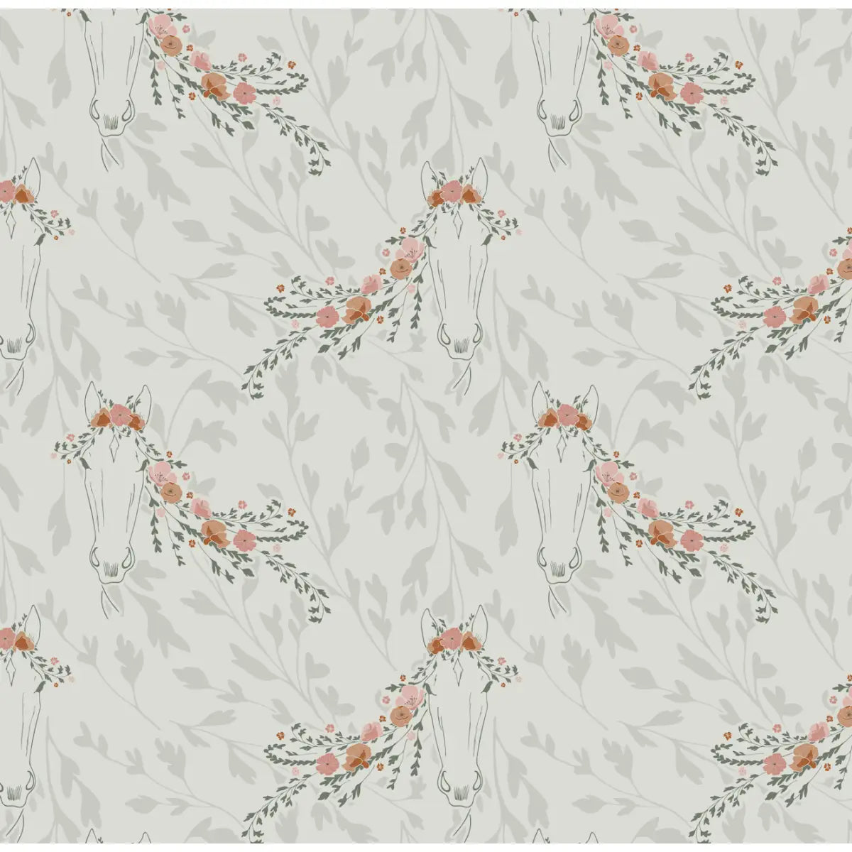 Trixie Wallpaper - Horses and Flowers - by Hearten Design - Sample 1 foot by 1 foot / Blue Gray - Loomwell Home Goods