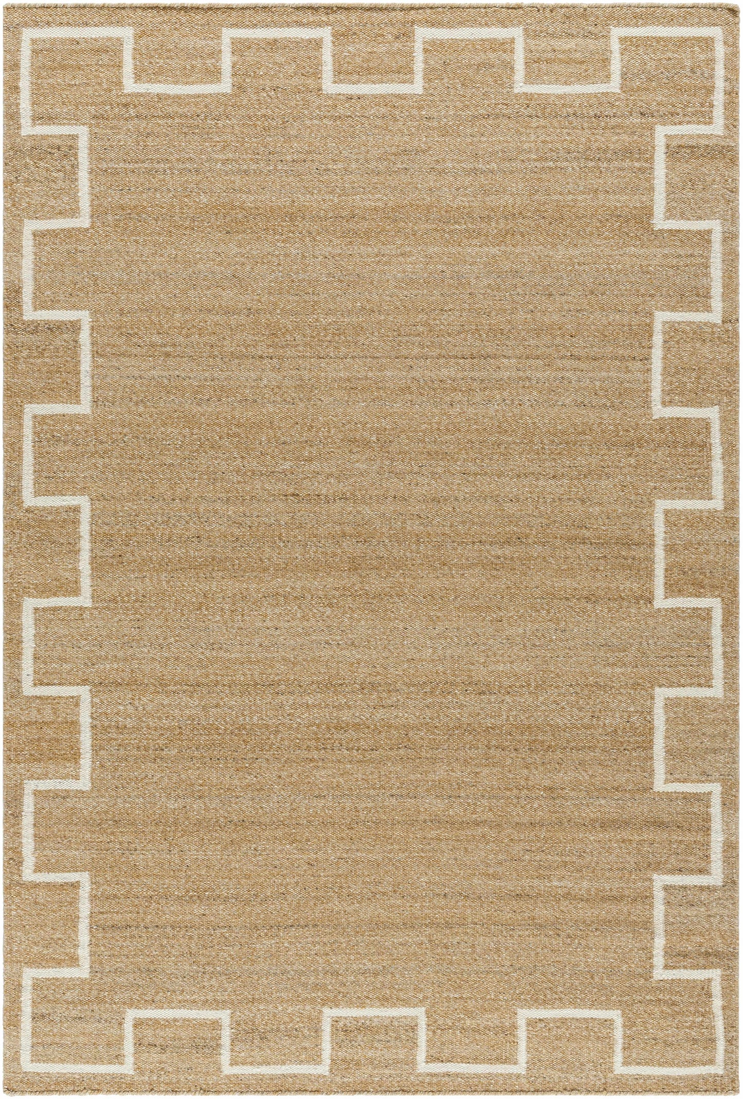 Tan Wool Area Rug with Geometric Border - Boutique Rugs