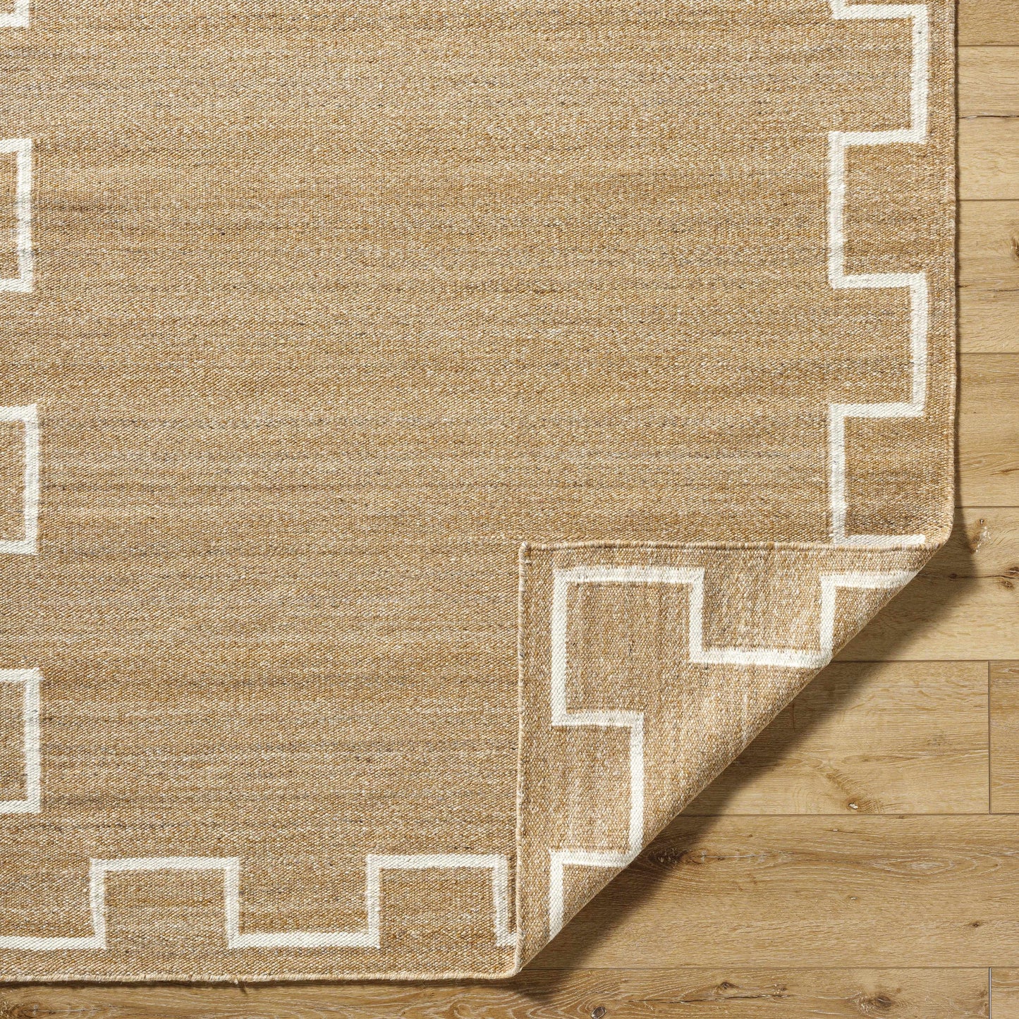 Tan Wool Area Rug with Geometric Border - Boutique Rugs