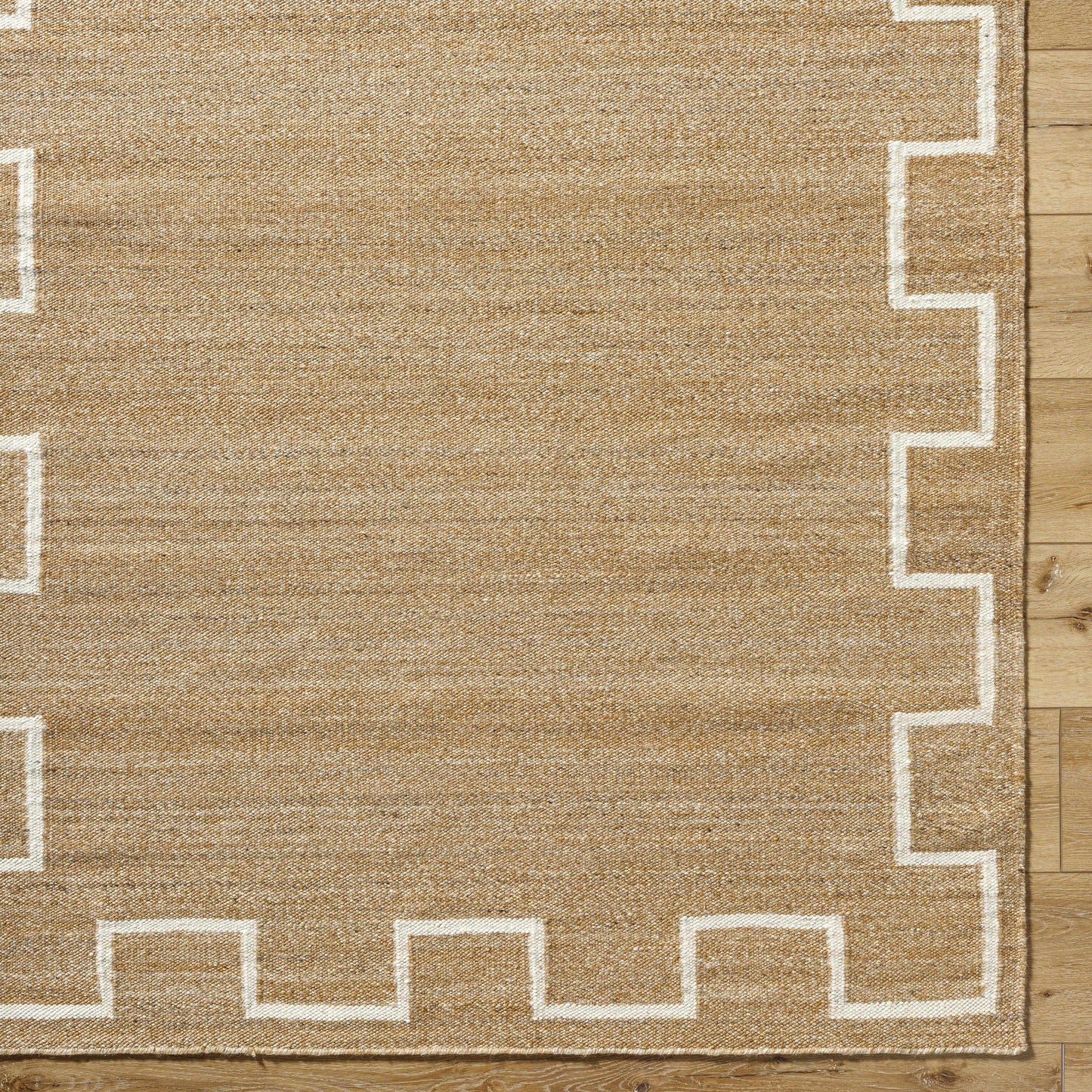 Tan Wool Area Rug with Geometric Border - Boutique Rugs