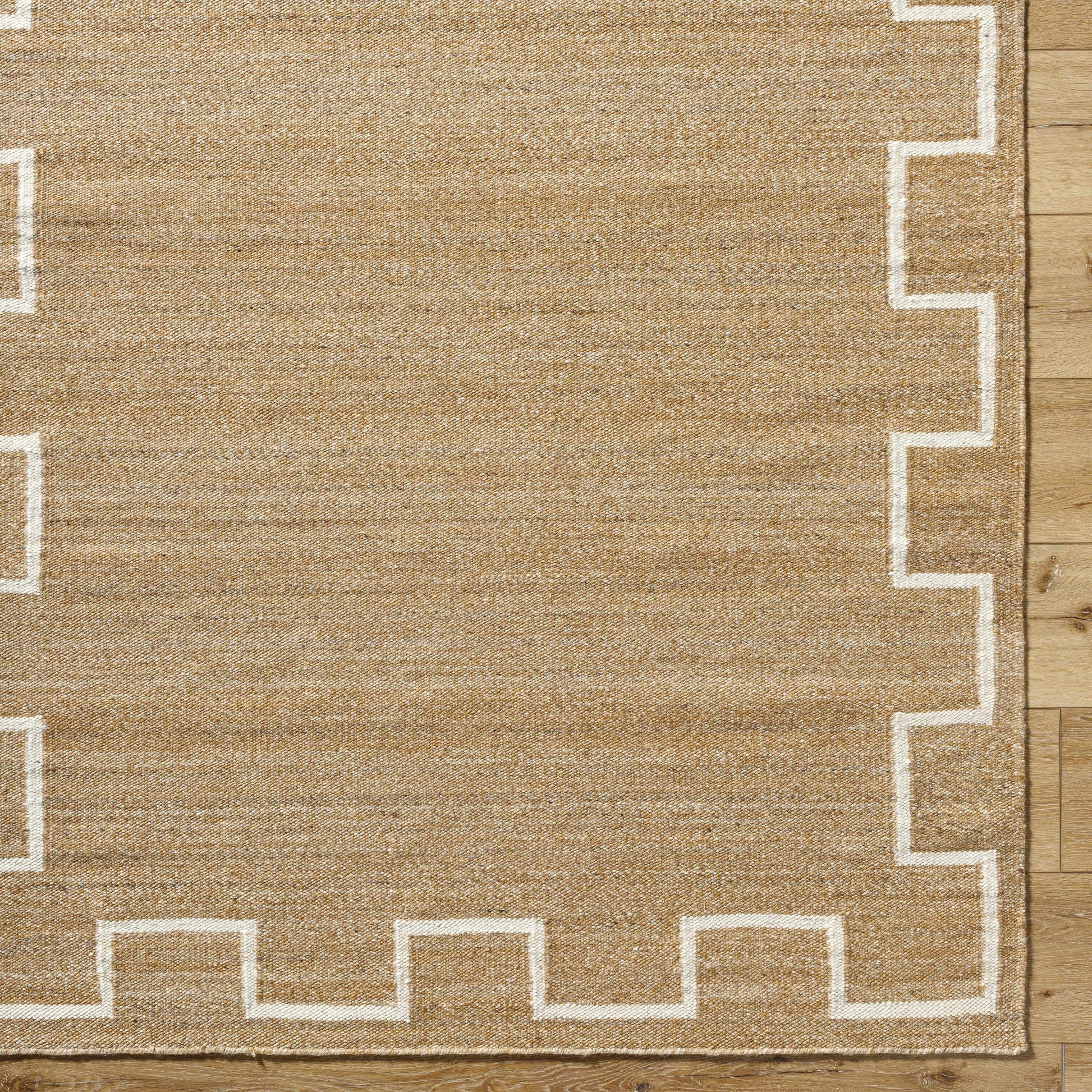 Tan Wool Area Rug with Geometric Border - Boutique Rugs